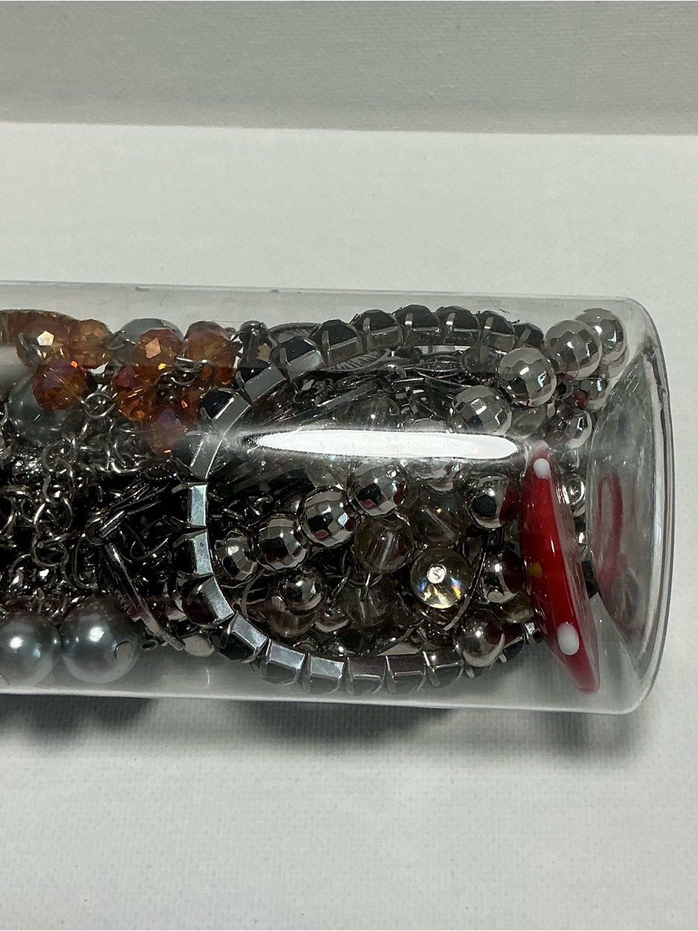 Clear Jewelry Tube Filled with 25 Mixed Costume Jewelry Multicolor Items. - Picture 8 of 15